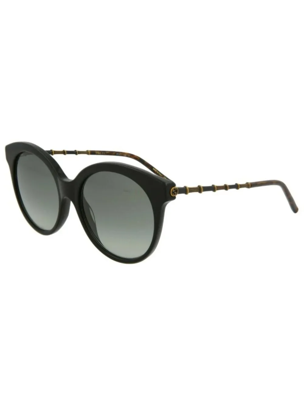 New Gucci Women's Sunglasses Round Oval Acetate Frame Black Gold Grey